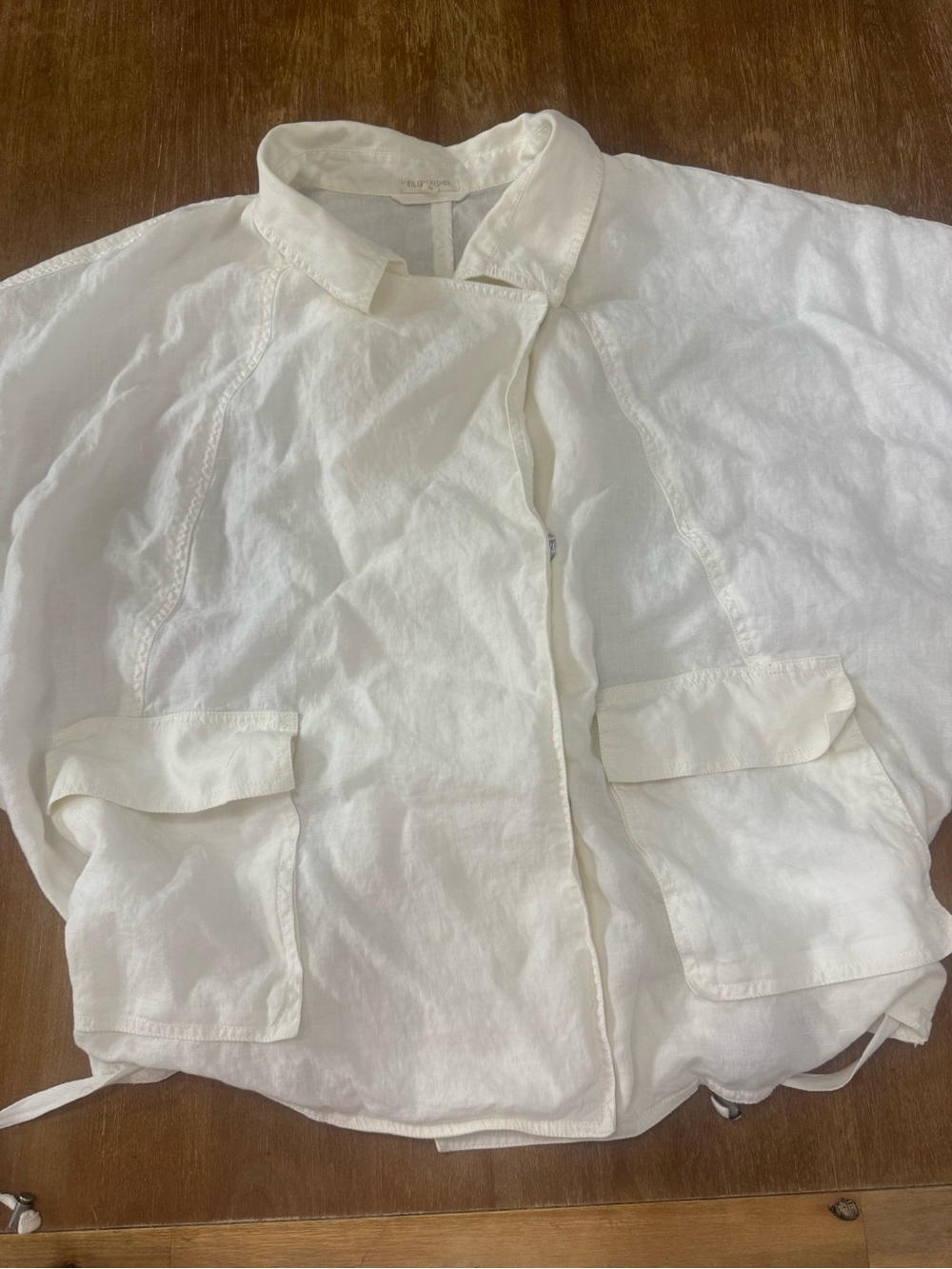 Eileen Fisher Cream Lightweight Snap Top